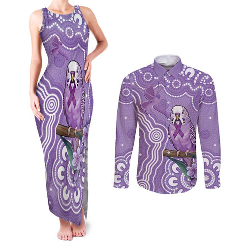 Australia Epilepsy Awareness Couples Matching Tank Maxi Dress and Long Sleeve Button Shirt Purple Budgerigar Plumeria Aboriginal - Aussie Hoodie