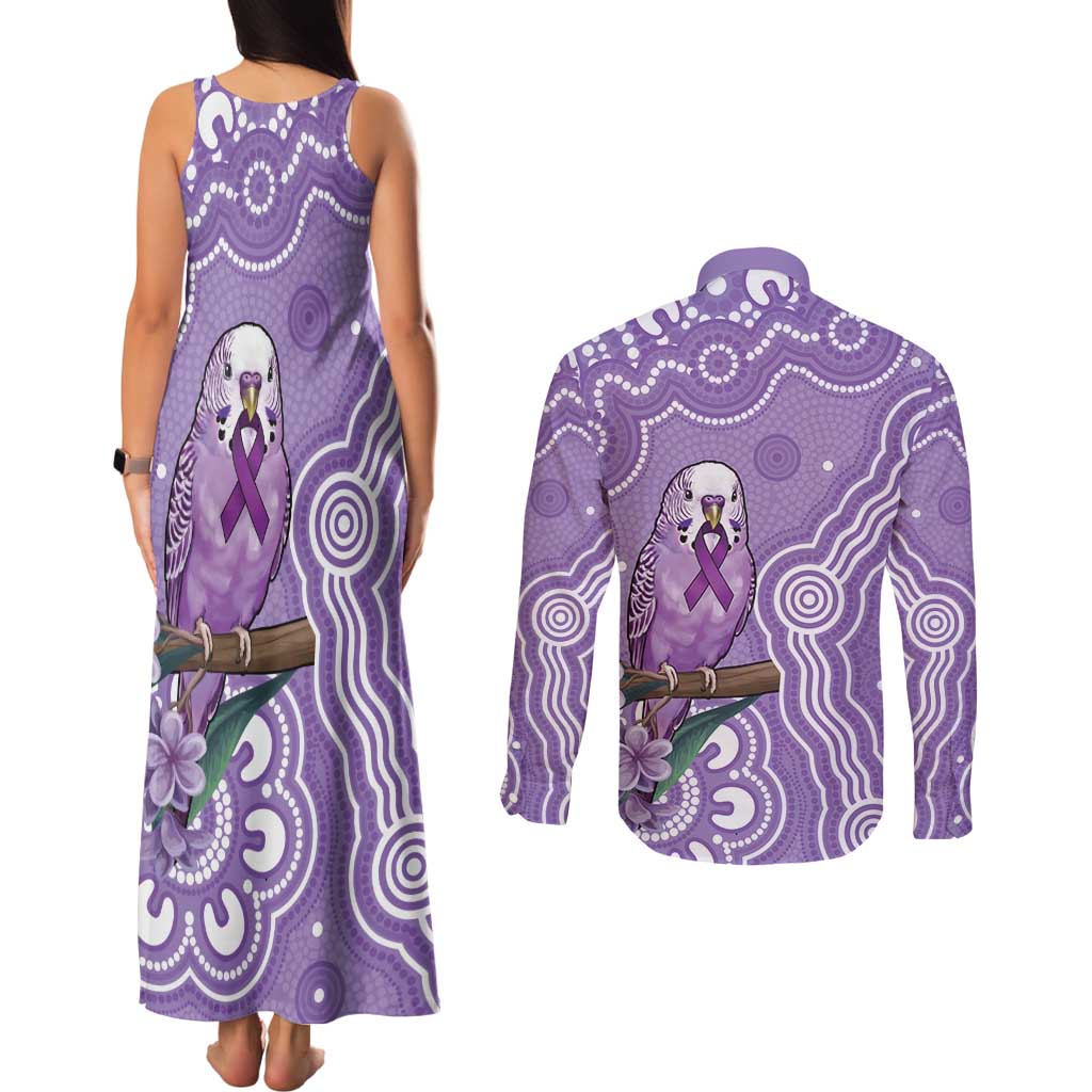 Australia Epilepsy Awareness Couples Matching Tank Maxi Dress and Long Sleeve Button Shirt Purple Budgerigar Plumeria Aboriginal - Aussie Hoodie