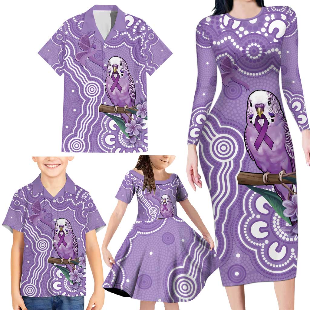 Australia Epilepsy Awareness Family Matching Long Sleeve Bodycon Dress and Hawaiian Shirt Purple Budgerigar Plumeria Aboriginal - Aussie Hoodie
