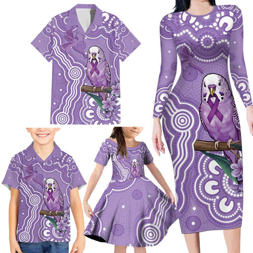 Australia Epilepsy Awareness Family Matching Long Sleeve Bodycon Dress and Hawaiian Shirt Purple Budgerigar Plumeria Aboriginal - Aussie Hoodie