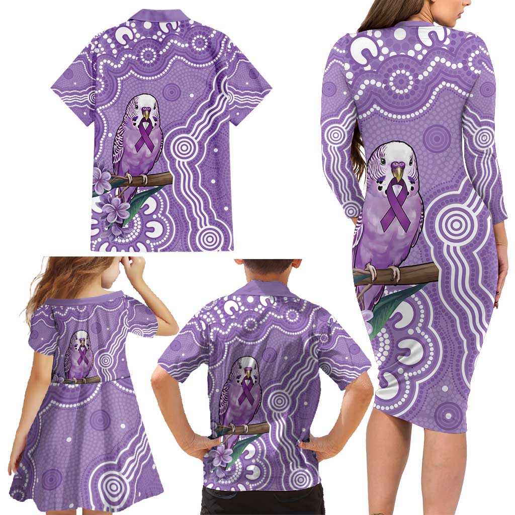 Australia Epilepsy Awareness Family Matching Long Sleeve Bodycon Dress and Hawaiian Shirt Purple Budgerigar Plumeria Aboriginal - Aussie Hoodie
