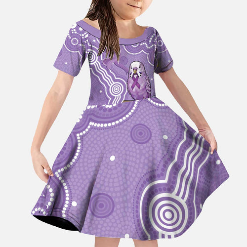 Australia Epilepsy Awareness Family Matching Off The Shoulder Long Sleeve Dress and Hawaiian Shirt Purple Budgerigar Plumeria Aboriginal - Aussie Hoodie