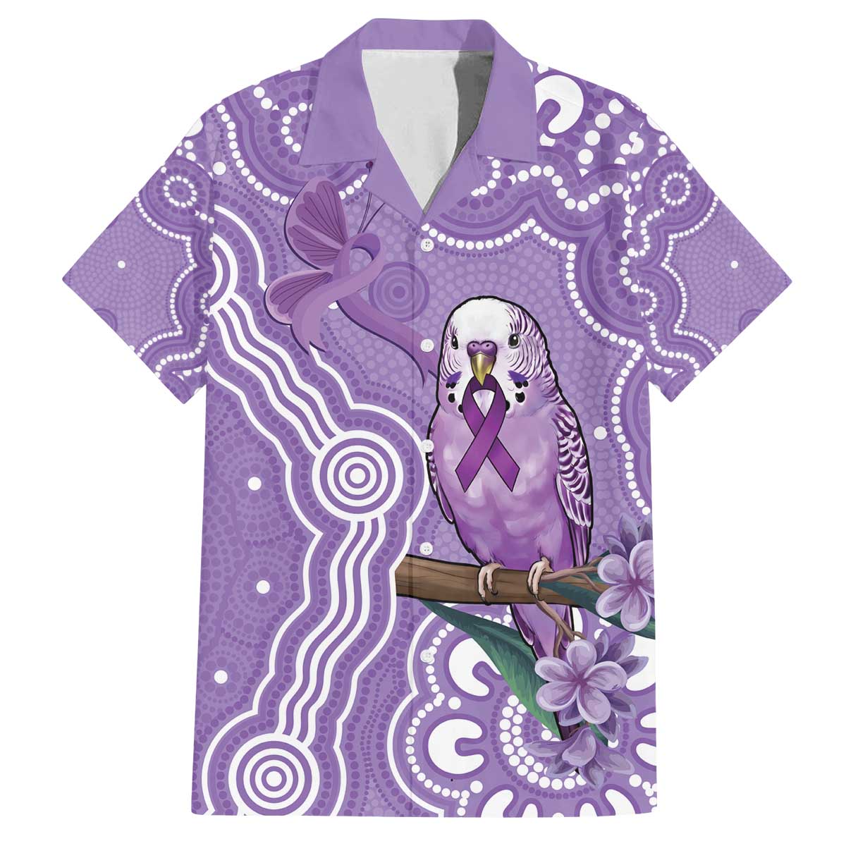 Australia Epilepsy Awareness Family Matching Off The Shoulder Long Sleeve Dress and Hawaiian Shirt Purple Budgerigar Plumeria Aboriginal - Aussie Hoodie