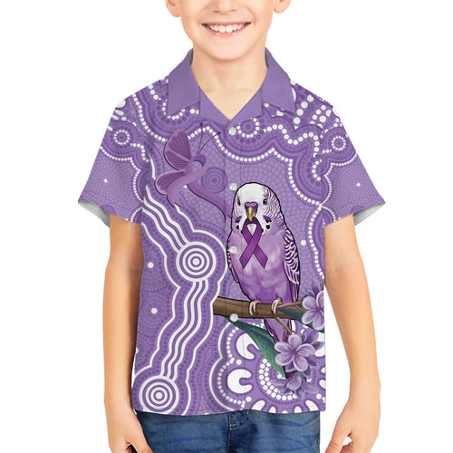 Australia Epilepsy Awareness Family Matching Off The Shoulder Long Sleeve Dress and Hawaiian Shirt Purple Budgerigar Plumeria Aboriginal - Aussie Hoodie