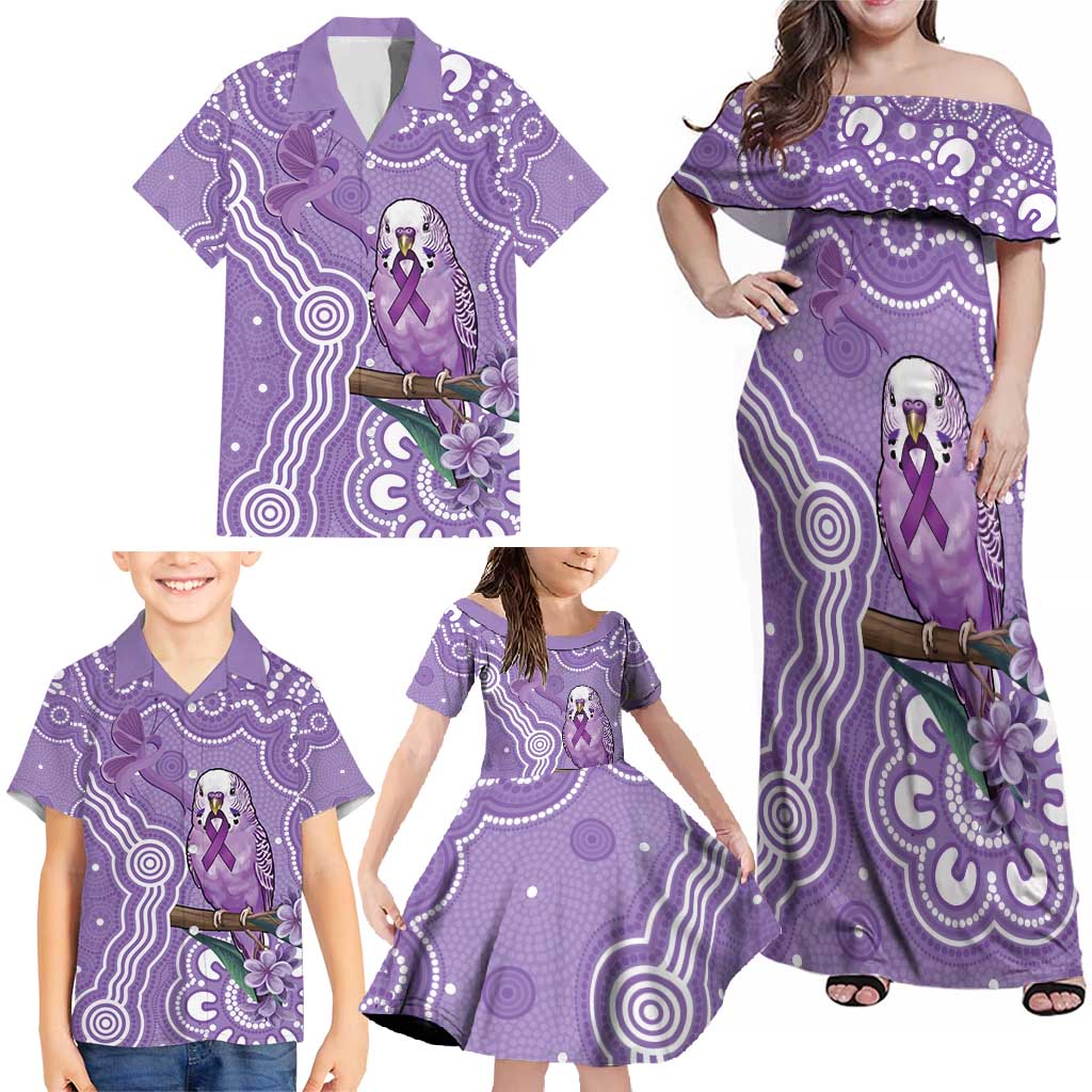 Australia Epilepsy Awareness Family Matching Off Shoulder Maxi Dress and Hawaiian Shirt Purple Budgerigar Plumeria Aboriginal - Aussie Hoodie