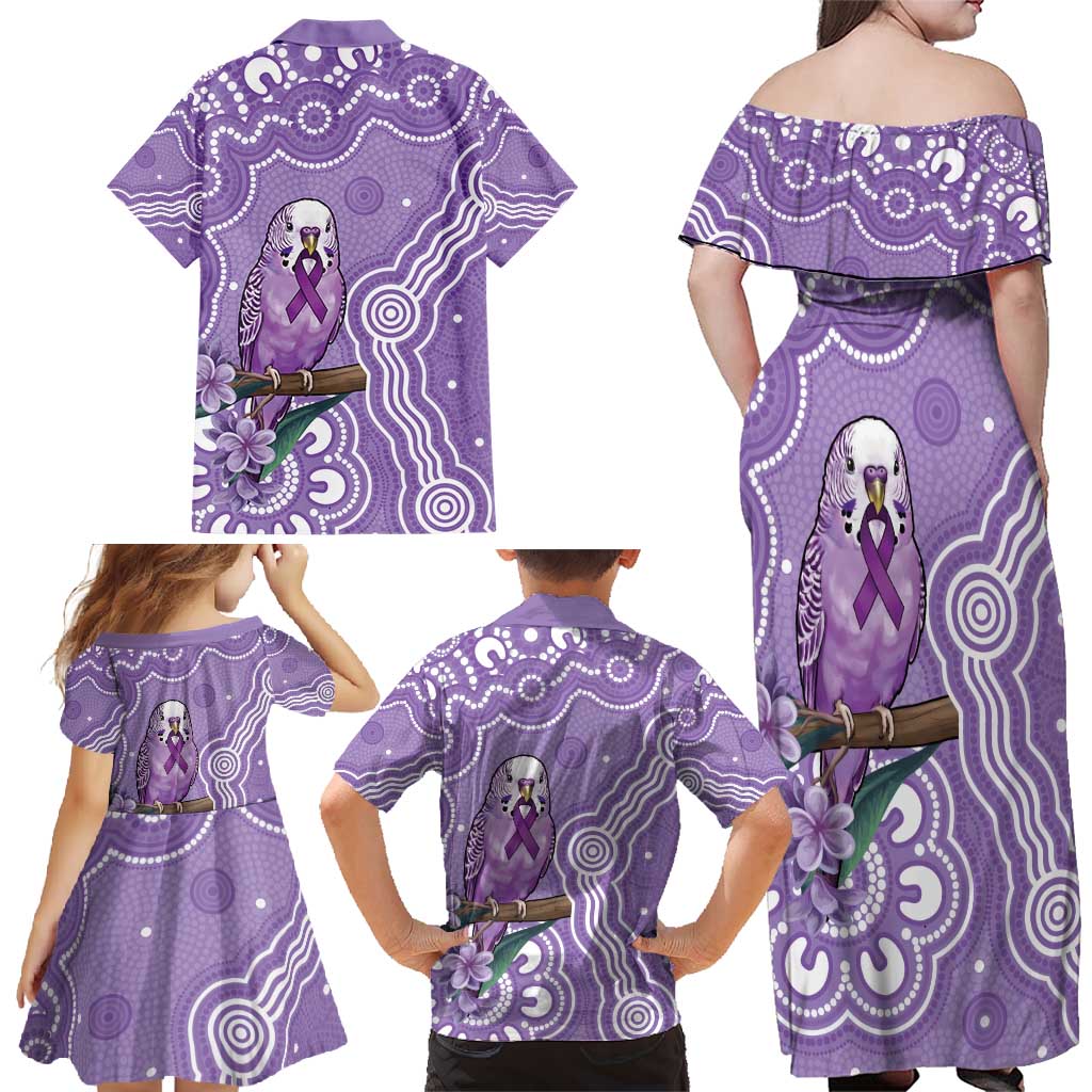 Australia Epilepsy Awareness Family Matching Off Shoulder Maxi Dress and Hawaiian Shirt Purple Budgerigar Plumeria Aboriginal - Aussie Hoodie