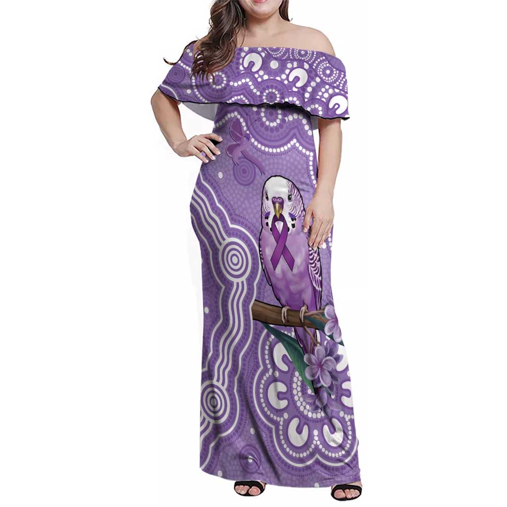 Australia Epilepsy Awareness Family Matching Off Shoulder Maxi Dress and Hawaiian Shirt Purple Budgerigar Plumeria Aboriginal - Aussie Hoodie