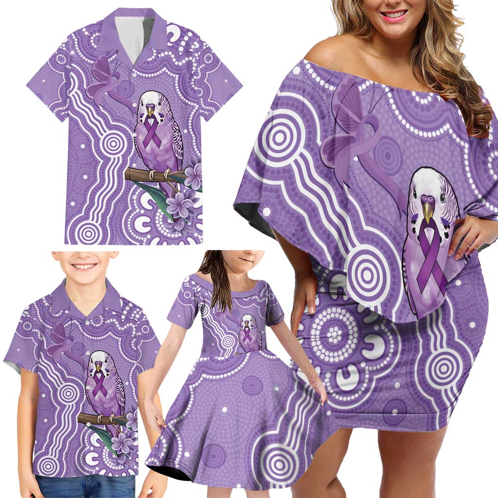 Australia Epilepsy Awareness Family Matching Off Shoulder Short Dress and Hawaiian Shirt Purple Budgerigar Plumeria Aboriginal - Aussie Hoodie