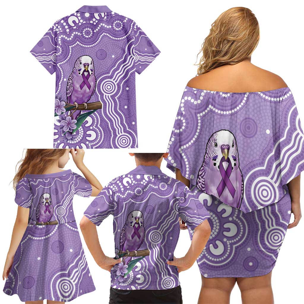 Australia Epilepsy Awareness Family Matching Off Shoulder Short Dress and Hawaiian Shirt Purple Budgerigar Plumeria Aboriginal - Aussie Hoodie