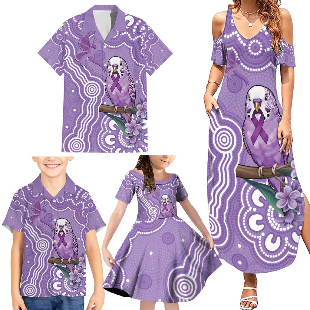 Australia Epilepsy Awareness Family Matching Summer Maxi Dress and Hawaiian Shirt Purple Budgerigar Plumeria Aboriginal - Aussie Hoodie