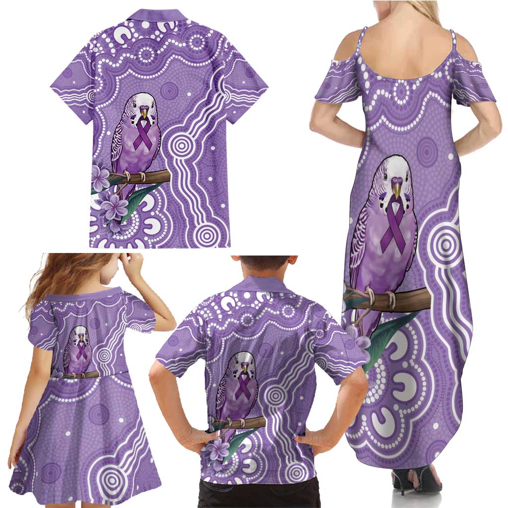 Australia Epilepsy Awareness Family Matching Summer Maxi Dress and Hawaiian Shirt Purple Budgerigar Plumeria Aboriginal - Aussie Hoodie