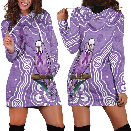 Australia Epilepsy Awareness Hoodie Dress Purple Budgerigar Plumeria Aboriginal - Aussie Hoodie