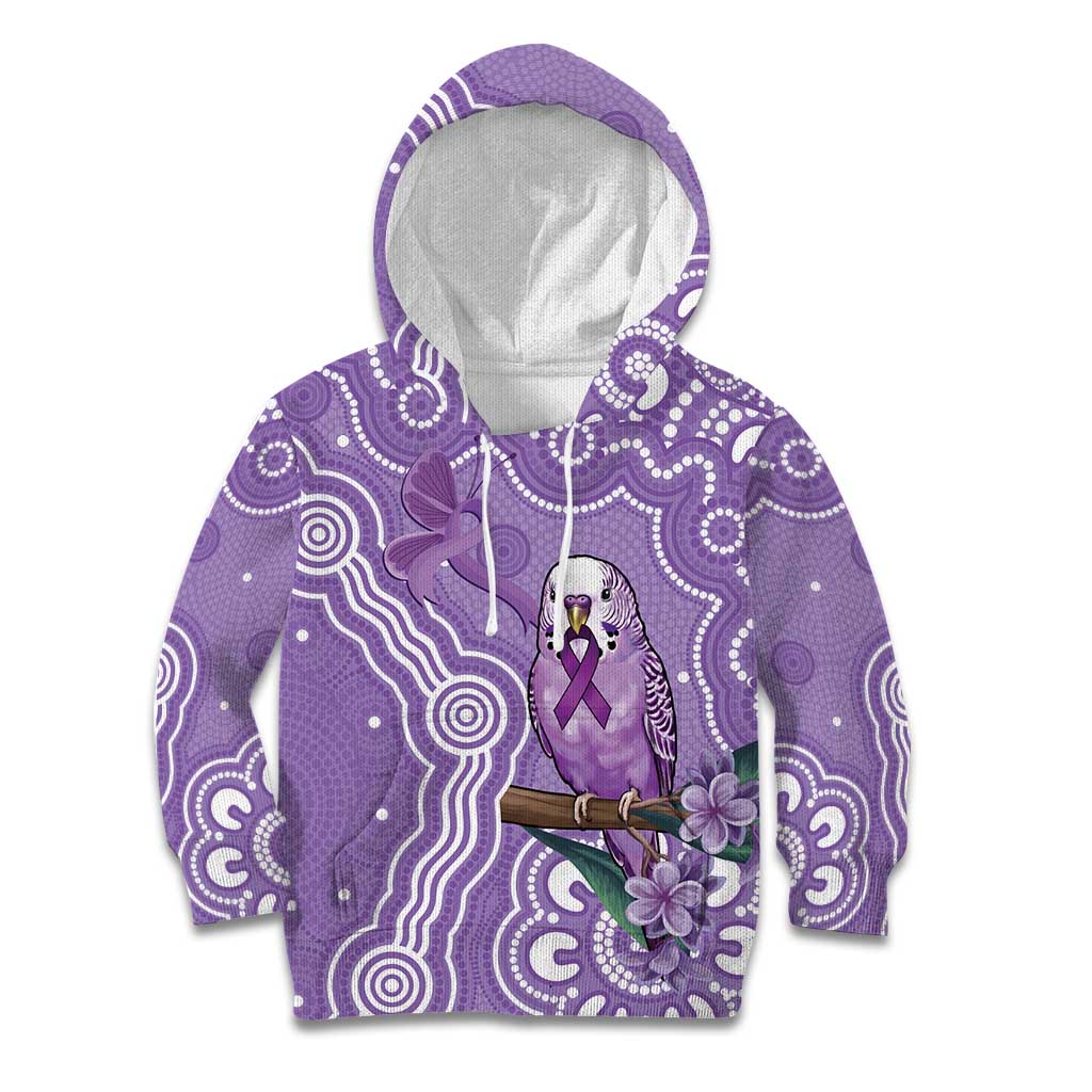 Australia Epilepsy Awareness Kid Hoodie Purple Budgerigar Plumeria Aboriginal - Aussie Hoodie