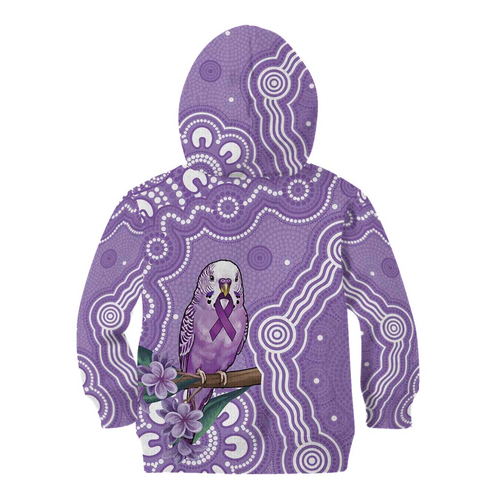 Australia Epilepsy Awareness Kid Hoodie Purple Budgerigar Plumeria Aboriginal - Aussie Hoodie