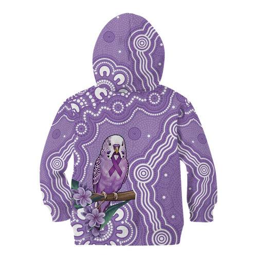 Australia Epilepsy Awareness Kid Hoodie Purple Budgerigar Plumeria Aboriginal - Aussie Hoodie