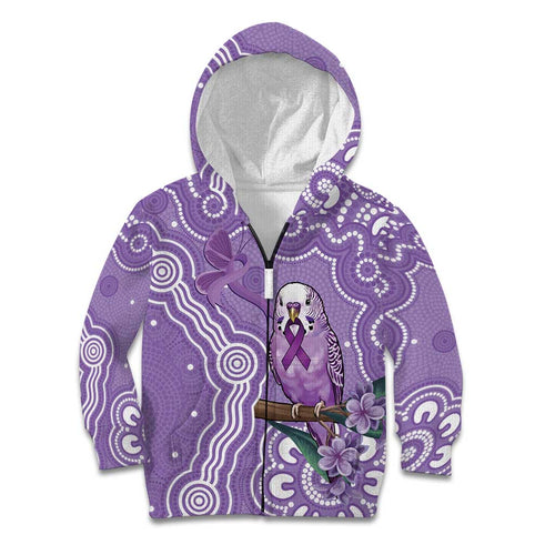 Australia Epilepsy Awareness Kid Hoodie Purple Budgerigar Plumeria Aboriginal - Aussie Hoodie