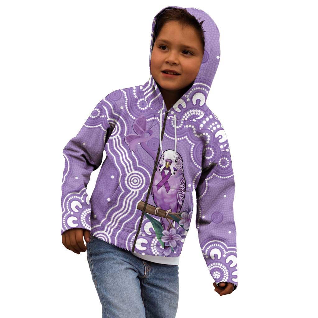Australia Epilepsy Awareness Kid Hoodie Purple Budgerigar Plumeria Aboriginal - Aussie Hoodie