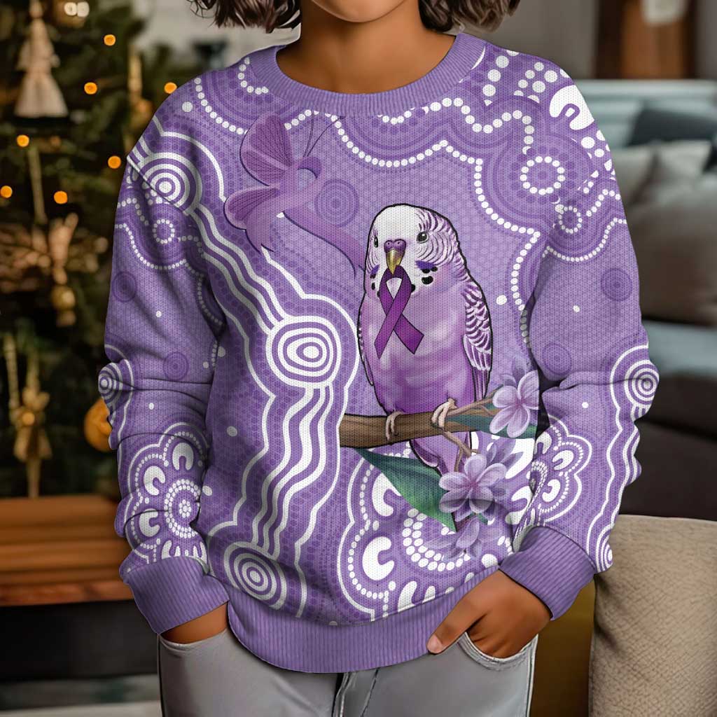 Australia Epilepsy Awareness Kid Ugly Christmas Sweater Purple Budgerigar Plumeria Aboriginal - Aussie Hoodie