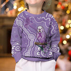 Australia Epilepsy Awareness Kid Ugly Christmas Sweater Purple Budgerigar Plumeria Aboriginal - Aussie Hoodie