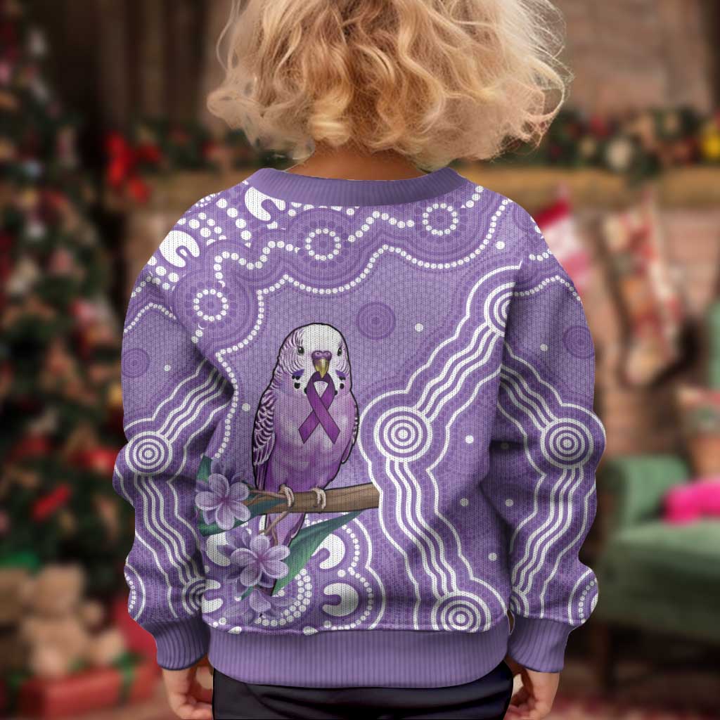 Australia Epilepsy Awareness Kid Ugly Christmas Sweater Purple Budgerigar Plumeria Aboriginal - Aussie Hoodie