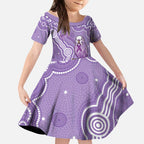Australia Epilepsy Awareness Kid Short Sleeve Dress Purple Budgerigar Plumeria Aboriginal - Aussie Hoodie