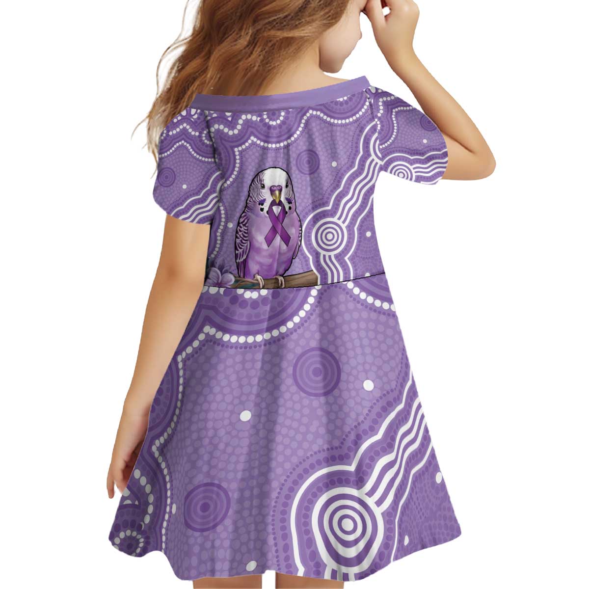 Australia Epilepsy Awareness Kid Short Sleeve Dress Purple Budgerigar Plumeria Aboriginal - Aussie Hoodie