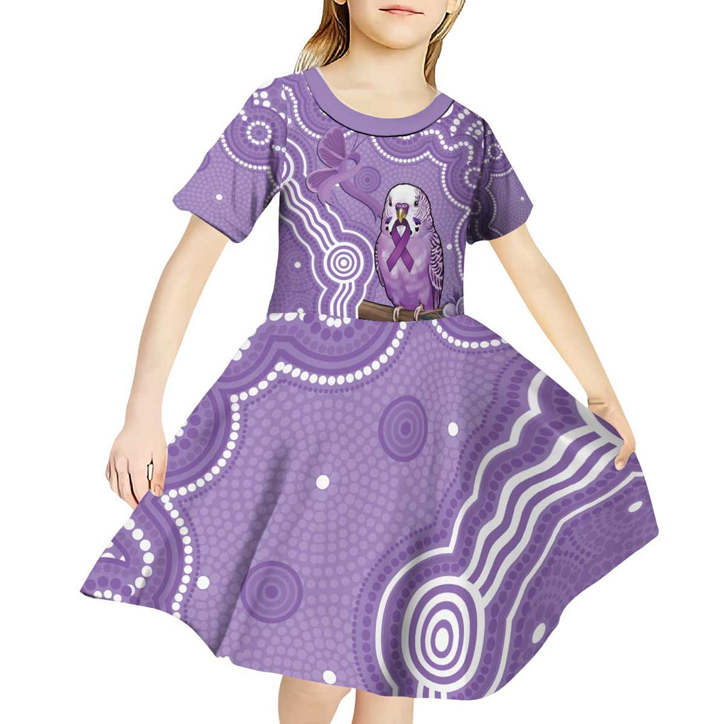 Australia Epilepsy Awareness Kid Short Sleeve Dress Purple Budgerigar Plumeria Aboriginal - Aussie Hoodie