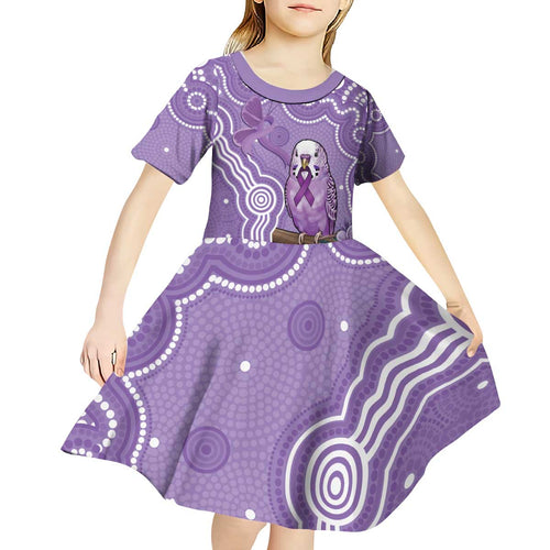 Australia Epilepsy Awareness Kid Short Sleeve Dress Purple Budgerigar Plumeria Aboriginal - Aussie Hoodie