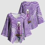 Australia Epilepsy Awareness Kimono Sleeve Blouse Purple Budgerigar Plumeria Aboriginal - Aussie Hoodie