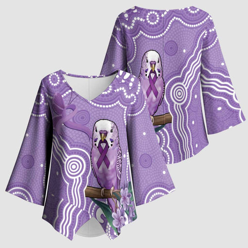 Australia Epilepsy Awareness Kimono Sleeve Blouse Purple Budgerigar Plumeria Aboriginal - Aussie Hoodie