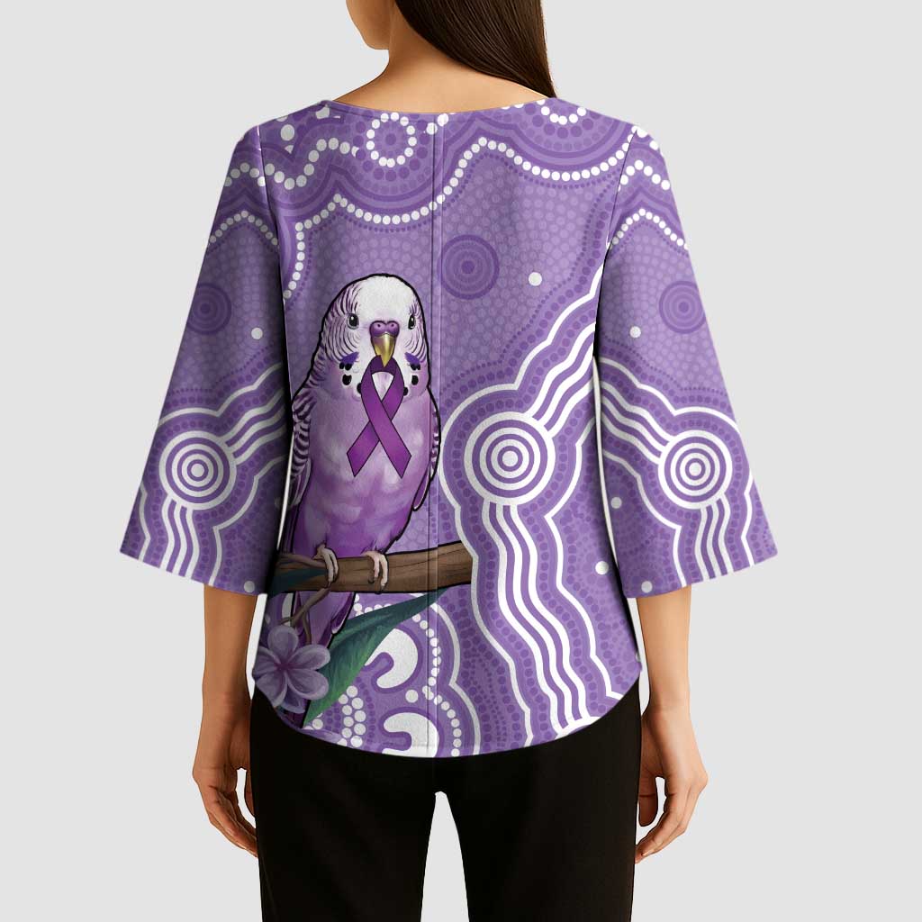 Australia Epilepsy Awareness Kimono Sleeve Blouse Purple Budgerigar Plumeria Aboriginal - Aussie Hoodie