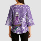 Australia Epilepsy Awareness Kimono Sleeve Blouse Purple Budgerigar Plumeria Aboriginal - Aussie Hoodie