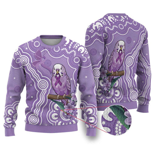 Australia Epilepsy Awareness Ugly Christmas Sweater Purple Budgerigar Plumeria Aboriginal - Aussie Hoodie