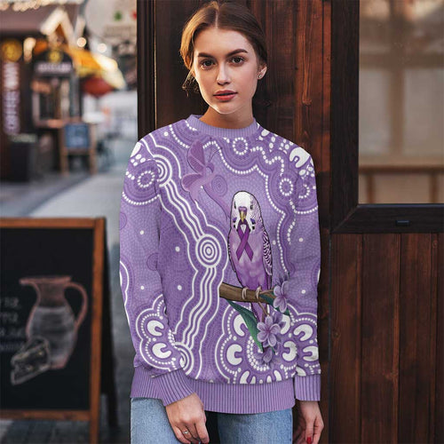 Australia Epilepsy Awareness Ugly Christmas Sweater Purple Budgerigar Plumeria Aboriginal - Aussie Hoodie