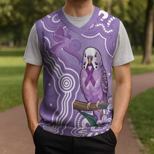 Australia Epilepsy Awareness Christmas Knitted V-Neck Vest Purple Budgerigar Plumeria Aboriginal - Aussie Hoodie