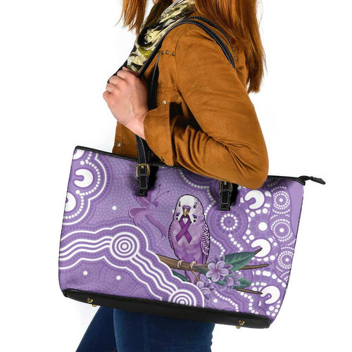 Australia Epilepsy Awareness Leather Tote Bag Purple Budgerigar Plumeria Aboriginal - Aussie Hoodie