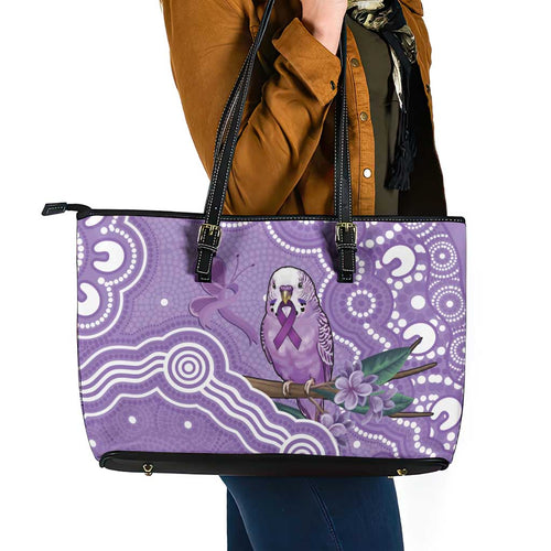 Australia Epilepsy Awareness Leather Tote Bag Purple Budgerigar Plumeria Aboriginal - Aussie Hoodie