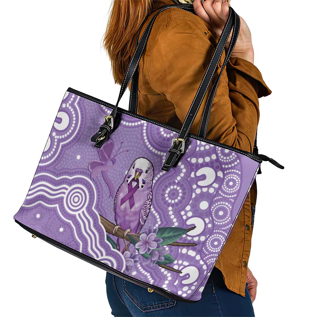 Australia Epilepsy Awareness Leather Tote Bag Purple Budgerigar Plumeria Aboriginal - Aussie Hoodie