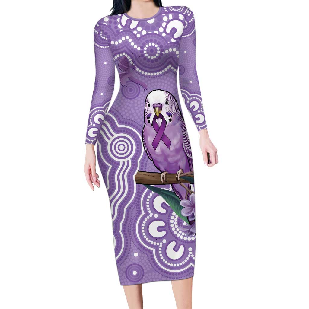 Australia Epilepsy Awareness Long Sleeve Bodycon Dress Purple Budgerigar Plumeria Aboriginal - Aussie Hoodie