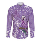 Australia Epilepsy Awareness Long Sleeve Button Shirt Purple Budgerigar Plumeria Aboriginal - Aussie Hoodie