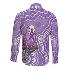 Australia Epilepsy Awareness Long Sleeve Button Shirt Purple Budgerigar Plumeria Aboriginal - Aussie Hoodie