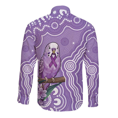 Australia Epilepsy Awareness Long Sleeve Button Shirt Purple Budgerigar Plumeria Aboriginal - Aussie Hoodie