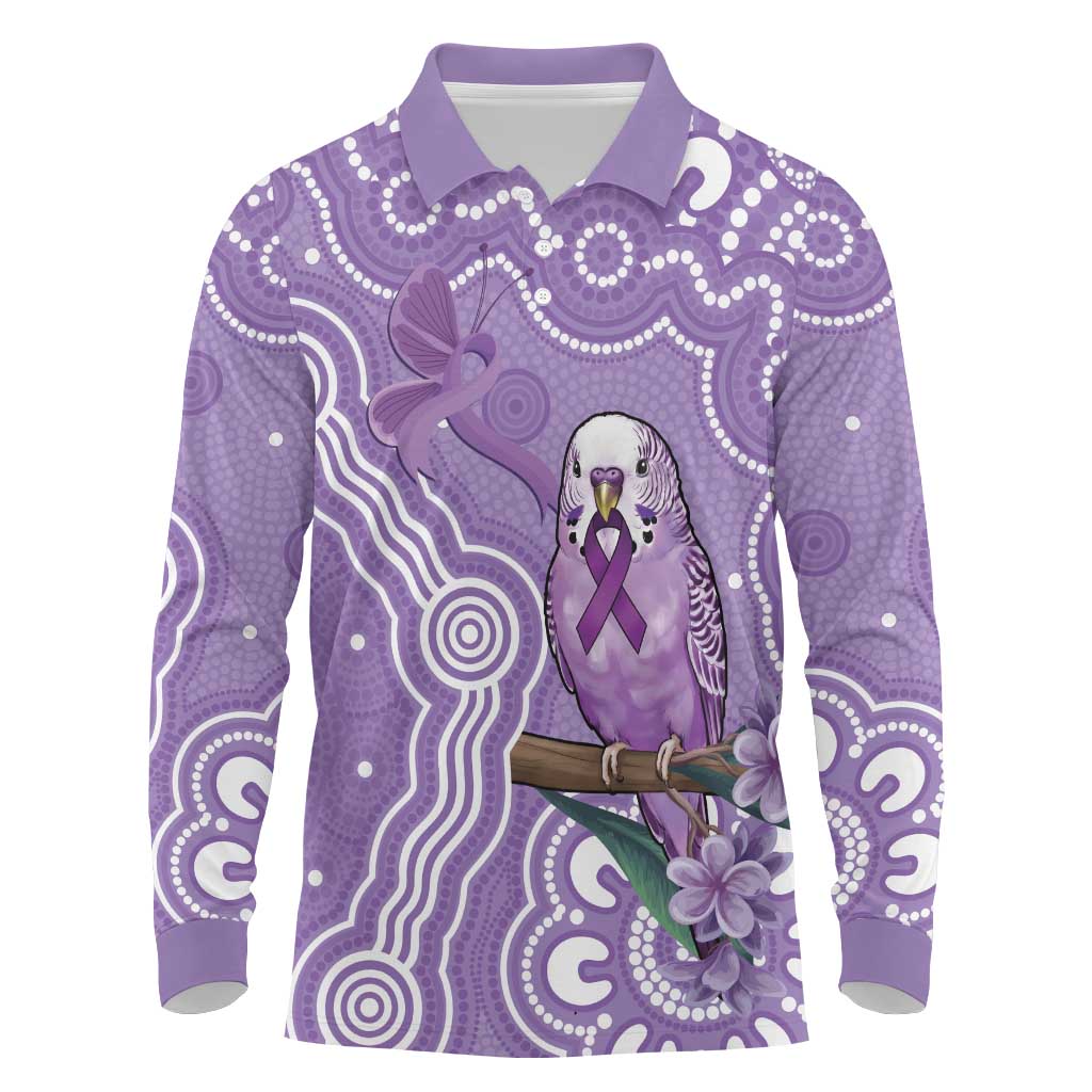 Australia Epilepsy Awareness Long Sleeve Polo Shirt Purple Budgerigar Plumeria Aboriginal - Aussie Hoodie