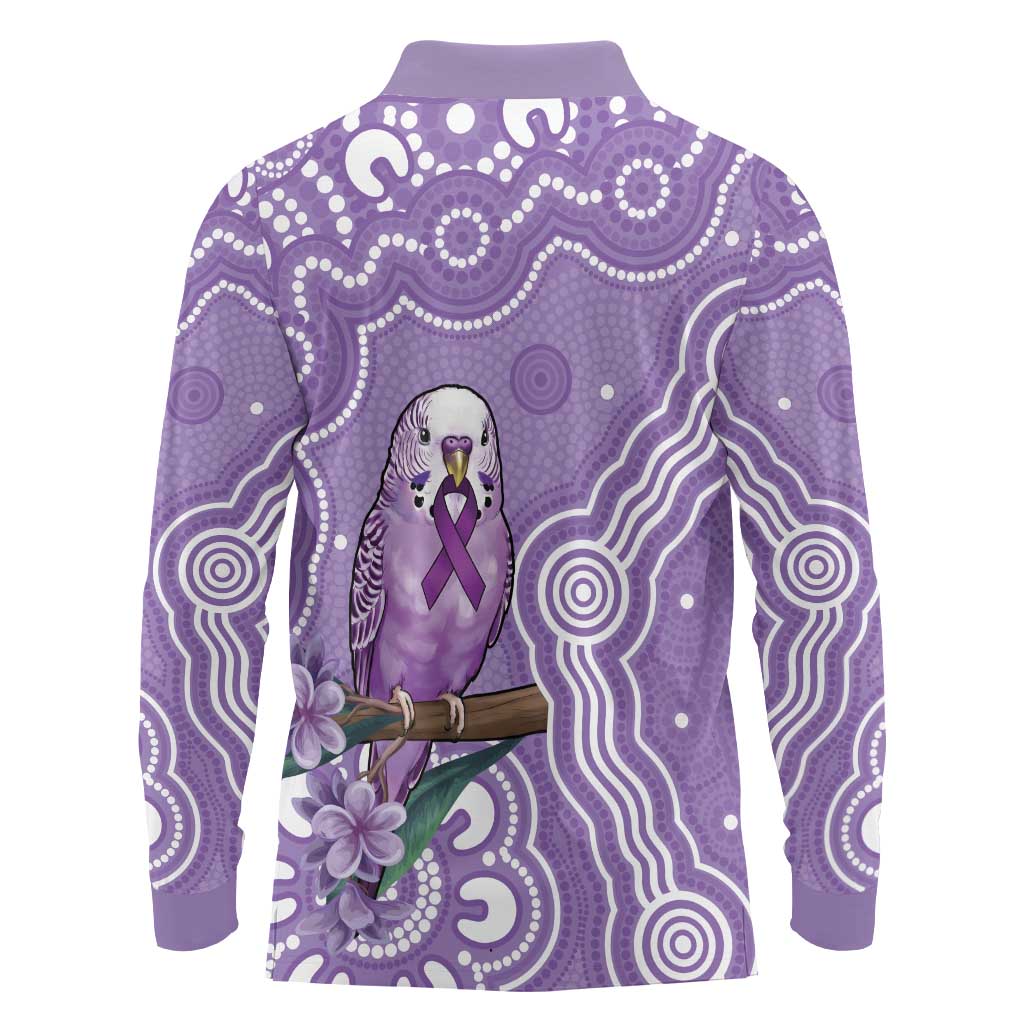 Australia Epilepsy Awareness Long Sleeve Polo Shirt Purple Budgerigar Plumeria Aboriginal - Aussie Hoodie
