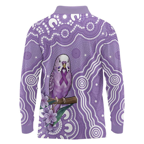 Australia Epilepsy Awareness Long Sleeve Polo Shirt Purple Budgerigar Plumeria Aboriginal - Aussie Hoodie