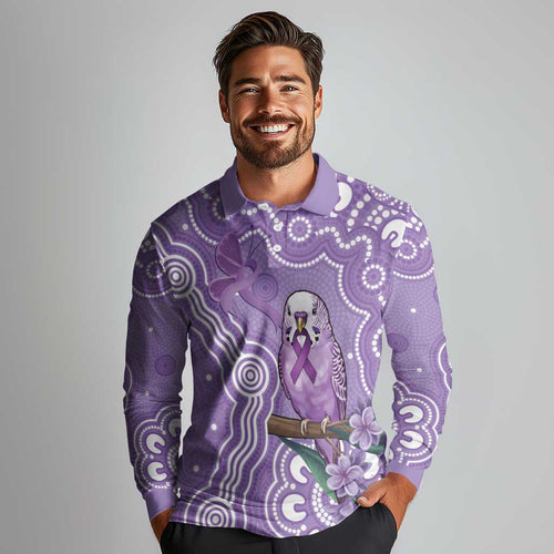 Australia Epilepsy Awareness Long Sleeve Polo Shirt Purple Budgerigar Plumeria Aboriginal - Aussie Hoodie