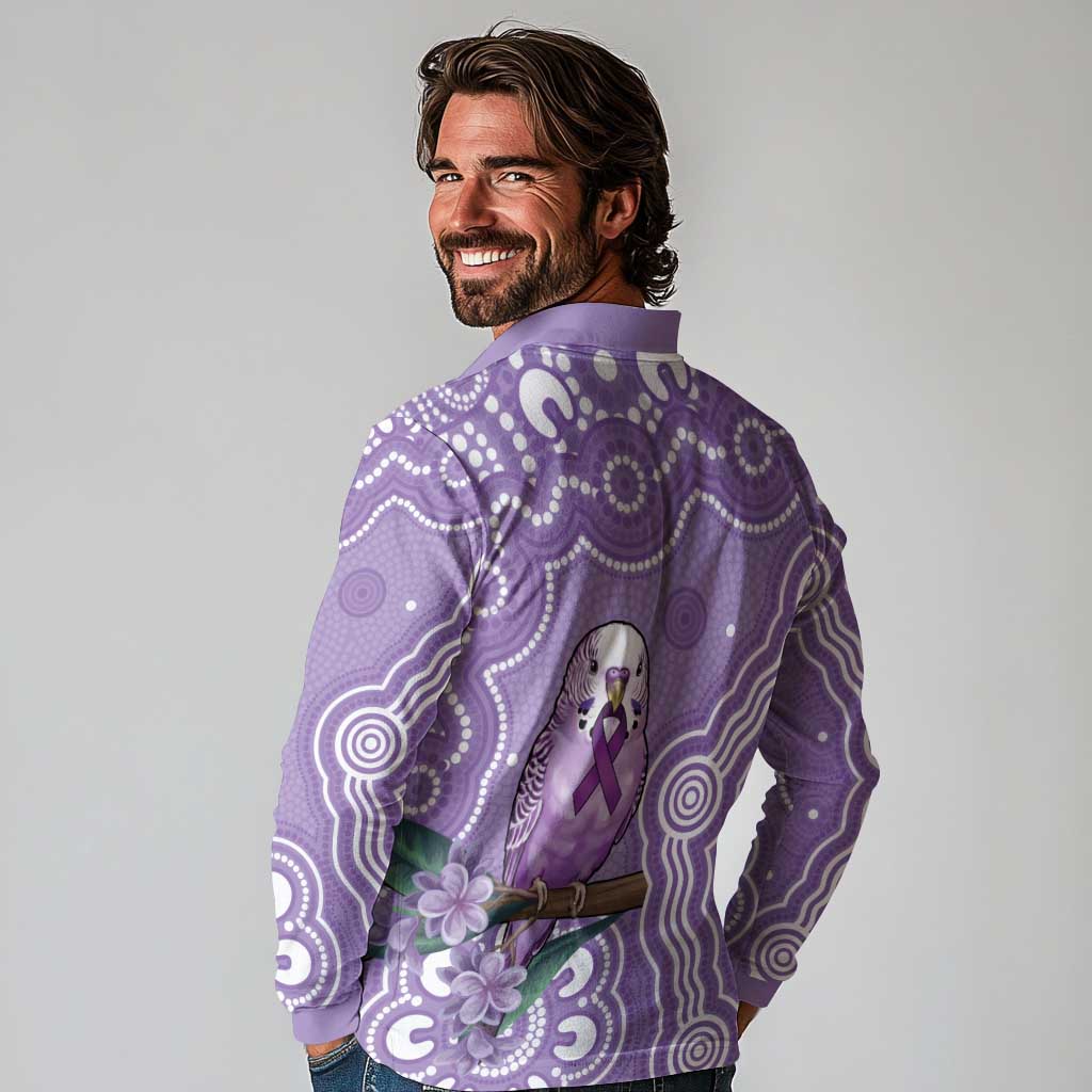 Australia Epilepsy Awareness Long Sleeve Polo Shirt Purple Budgerigar Plumeria Aboriginal - Aussie Hoodie