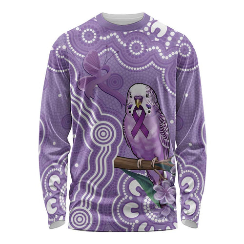 Australia Epilepsy Awareness Long Sleeve Shirt Purple Budgerigar Plumeria Aboriginal - Aussie Hoodie