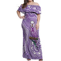 Australia Epilepsy Awareness Off Shoulder Maxi Dress Purple Budgerigar Plumeria Aboriginal - Aussie Hoodie