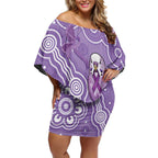 Australia Epilepsy Awareness Off Shoulder Short Dress Purple Budgerigar Plumeria Aboriginal - Aussie Hoodie